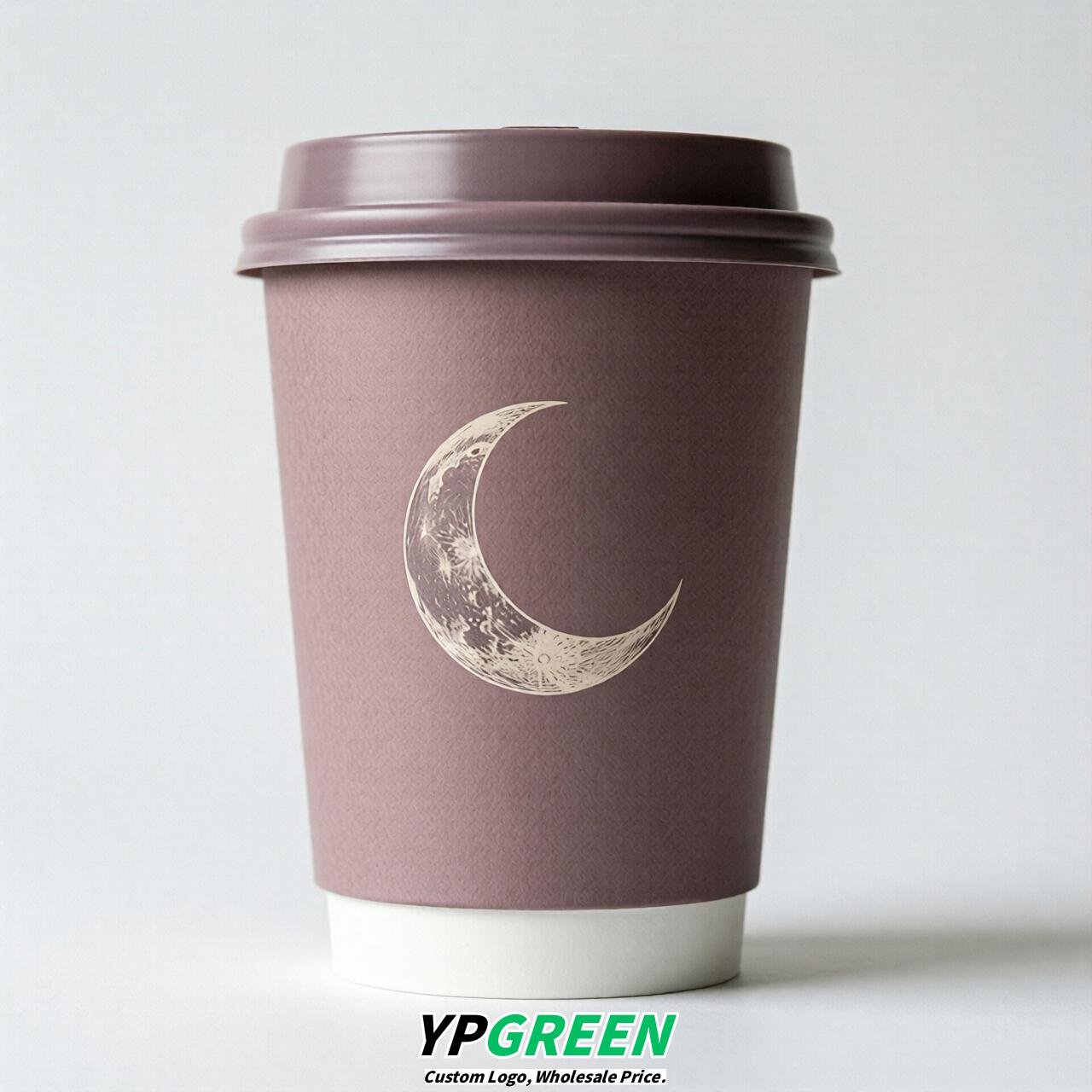 Mauve Moon Paper Cups with Lids 8-24oz