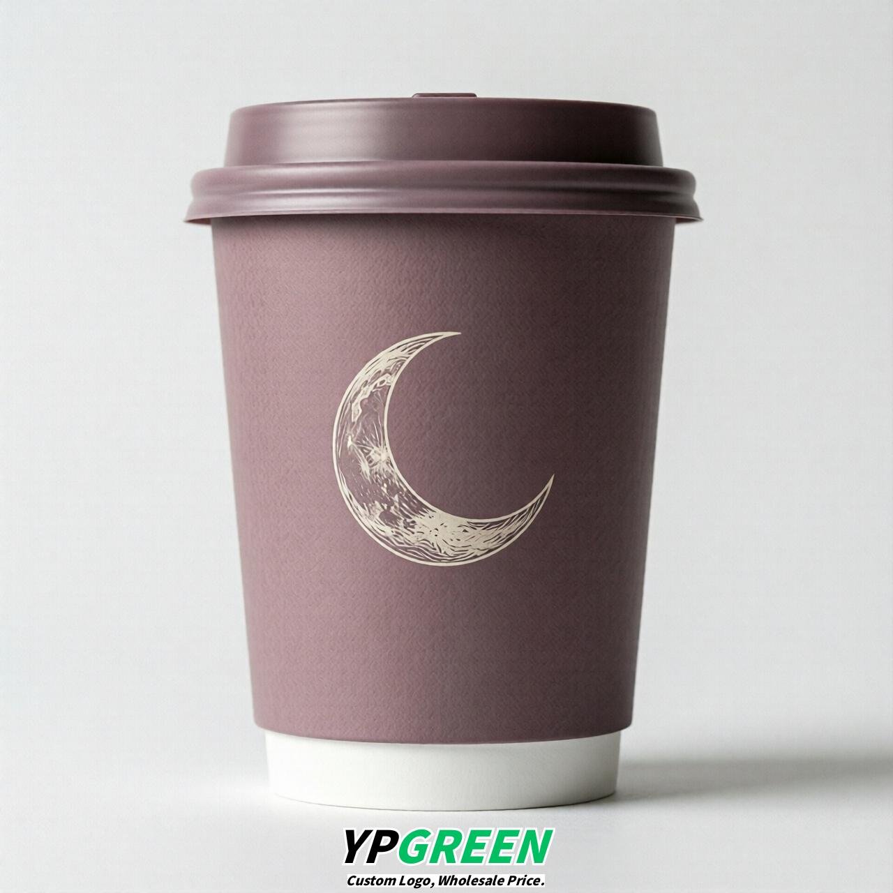 Mauve Moon Paper Cups with Lids 8-24oz