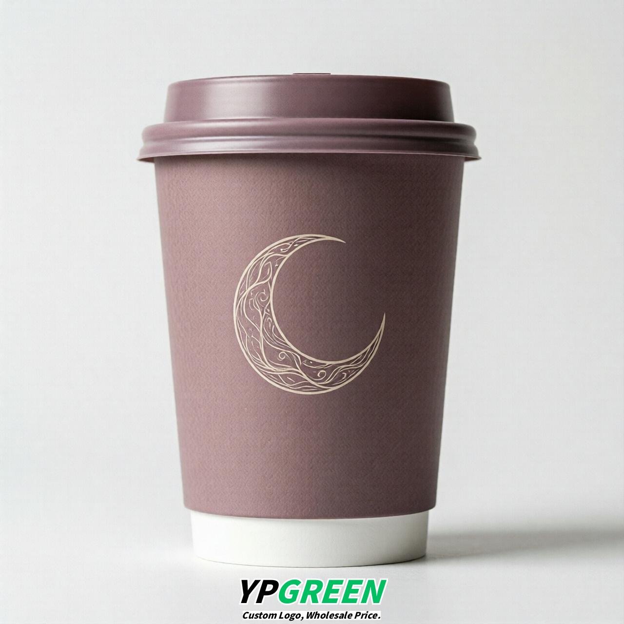 Mauve Moon Paper Cups with Lids 8-24oz