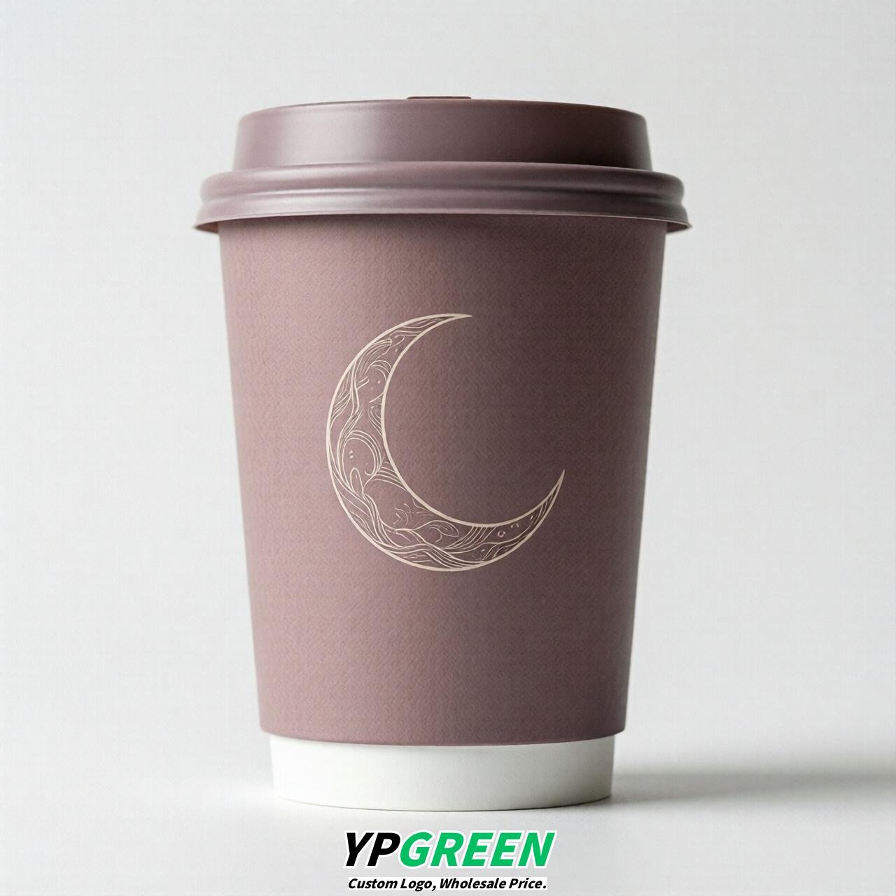 Mauve Moon Paper Cups with Lids 8-24oz