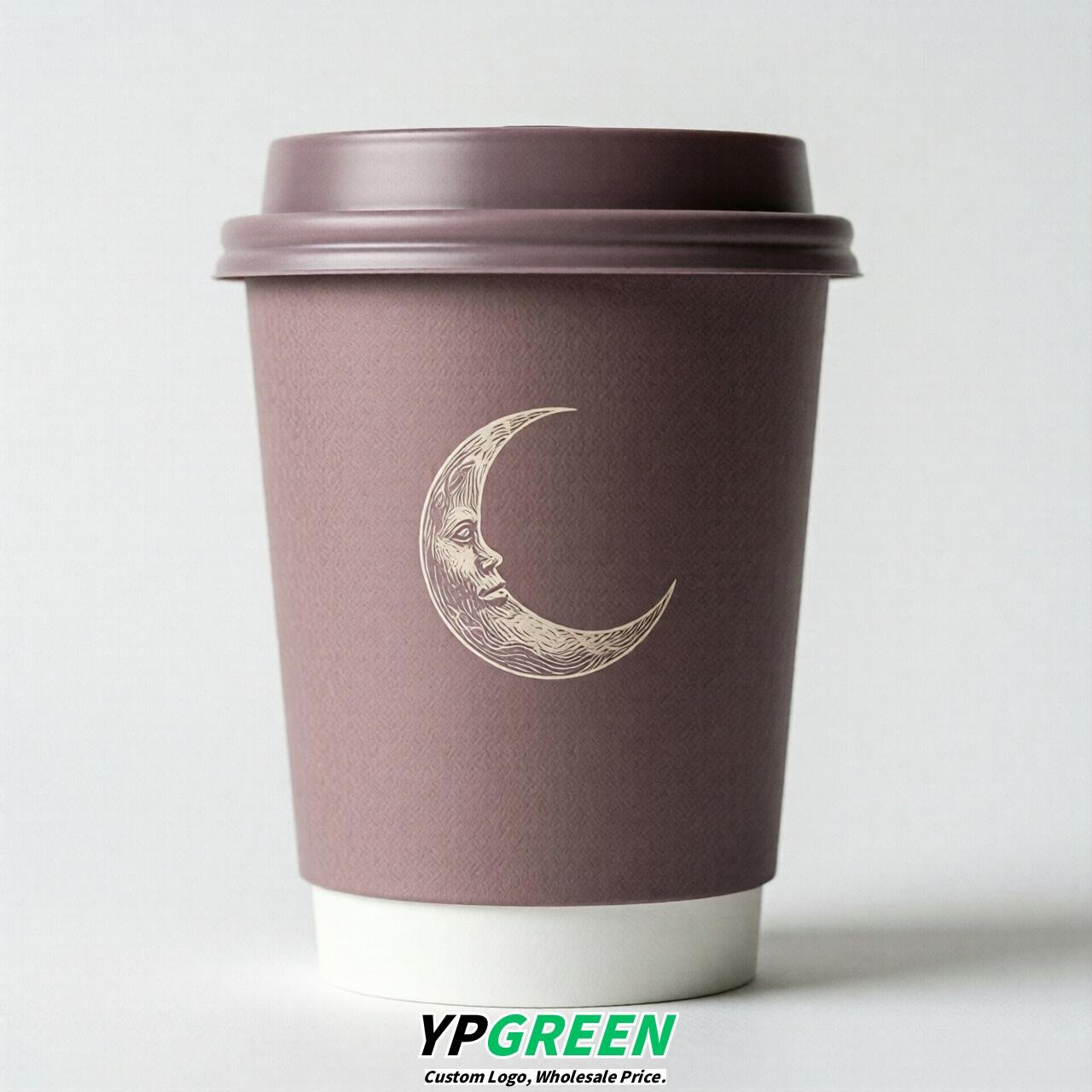 Mauve Moon Paper Cups with Lids 8-24oz