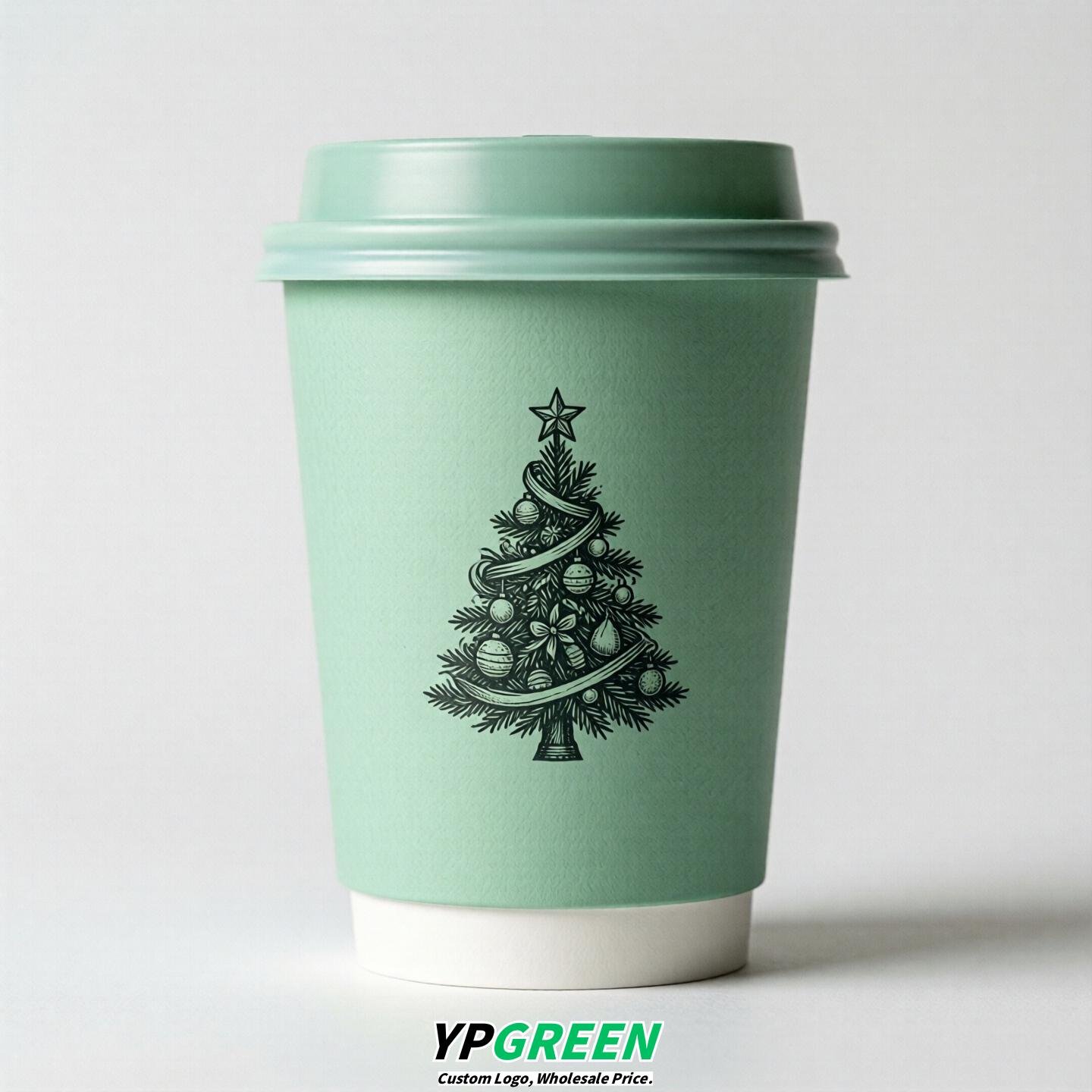 Mint Green Paper Cups with Christmas Design 8-24oz