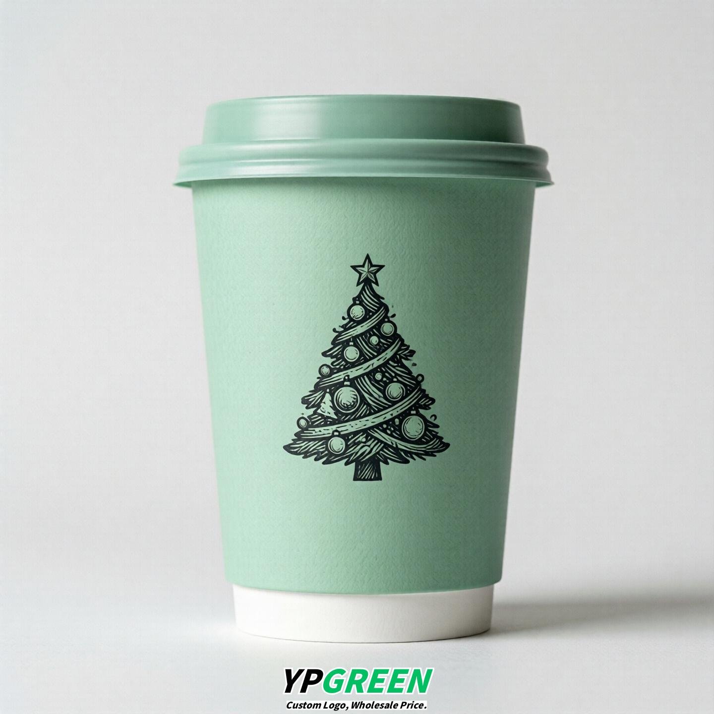Mint Green Paper Cups with Christmas Design 8-24oz
