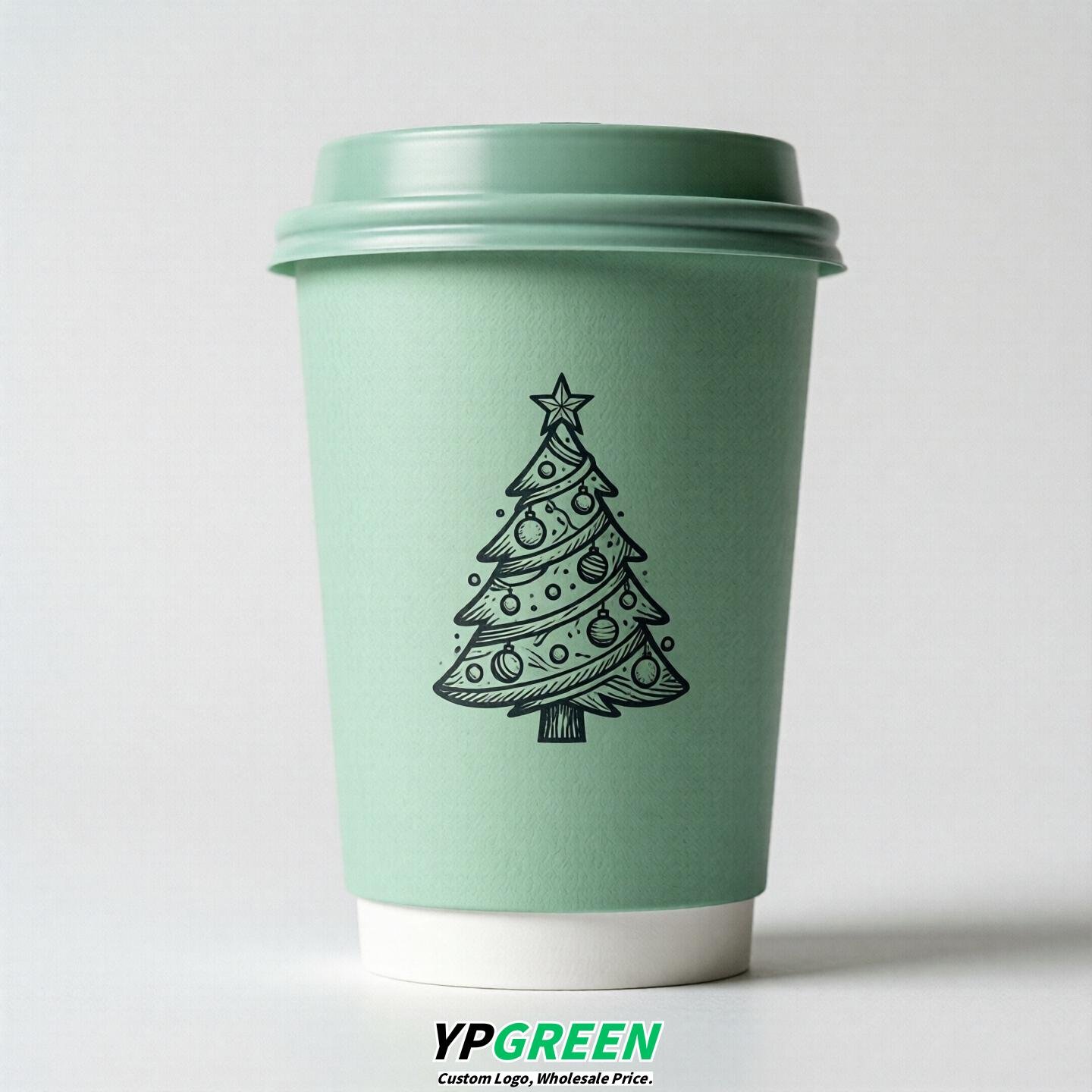 Mint Green Paper Cups with Christmas Design 8-24oz