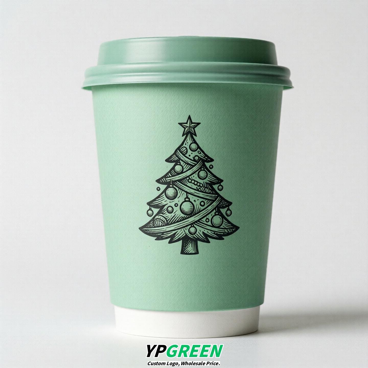 Mint Green Paper Cups with Christmas Design 8-24oz