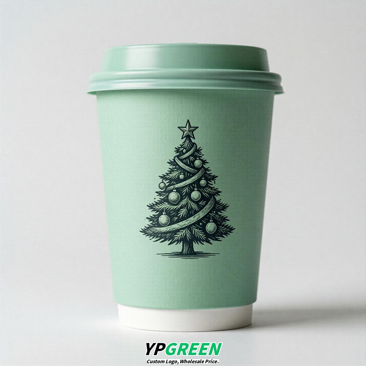 Mint Green Paper Cups with Christmas Design 8-24oz