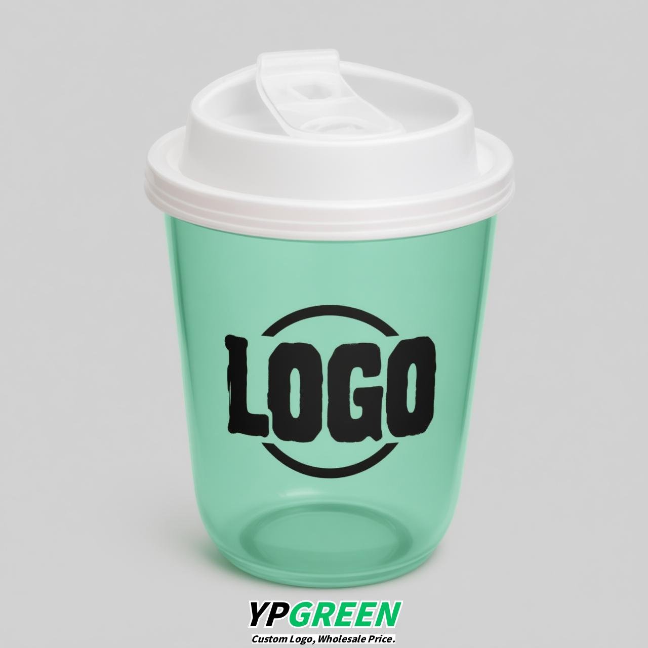 Mint Green U Shape Cups with Lid - Custom Logo PP & PET Plastic Disposable