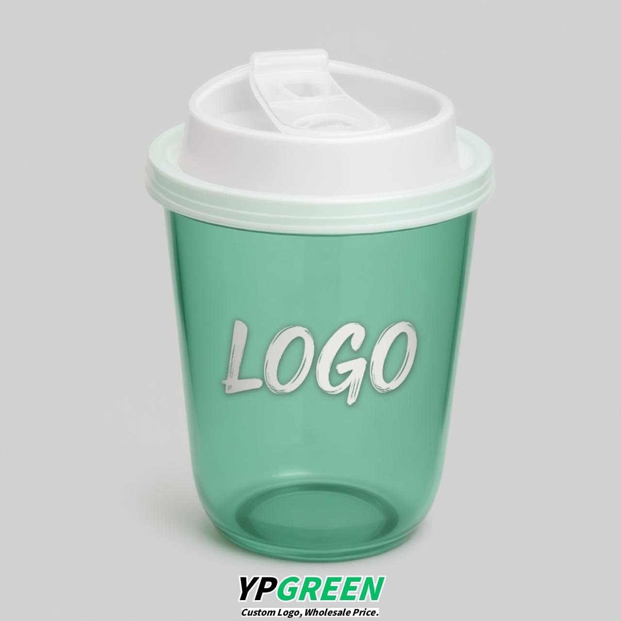Mint Green U Shape Cups with Lid - Custom Logo PP & PET Plastic Disposable