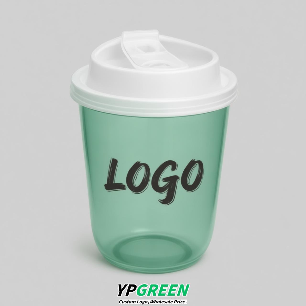 Mint Green U Shape Cups with Lid - Custom Logo PP & PET Plastic Disposable