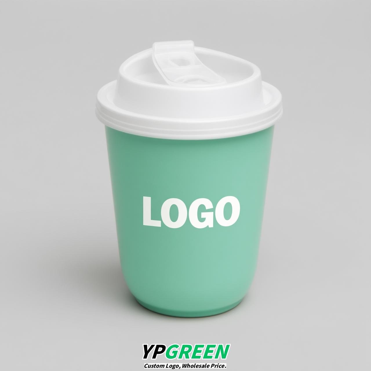 Mint Green U Shape Cups with Lid - Custom Logo PP & PET Plastic Disposable