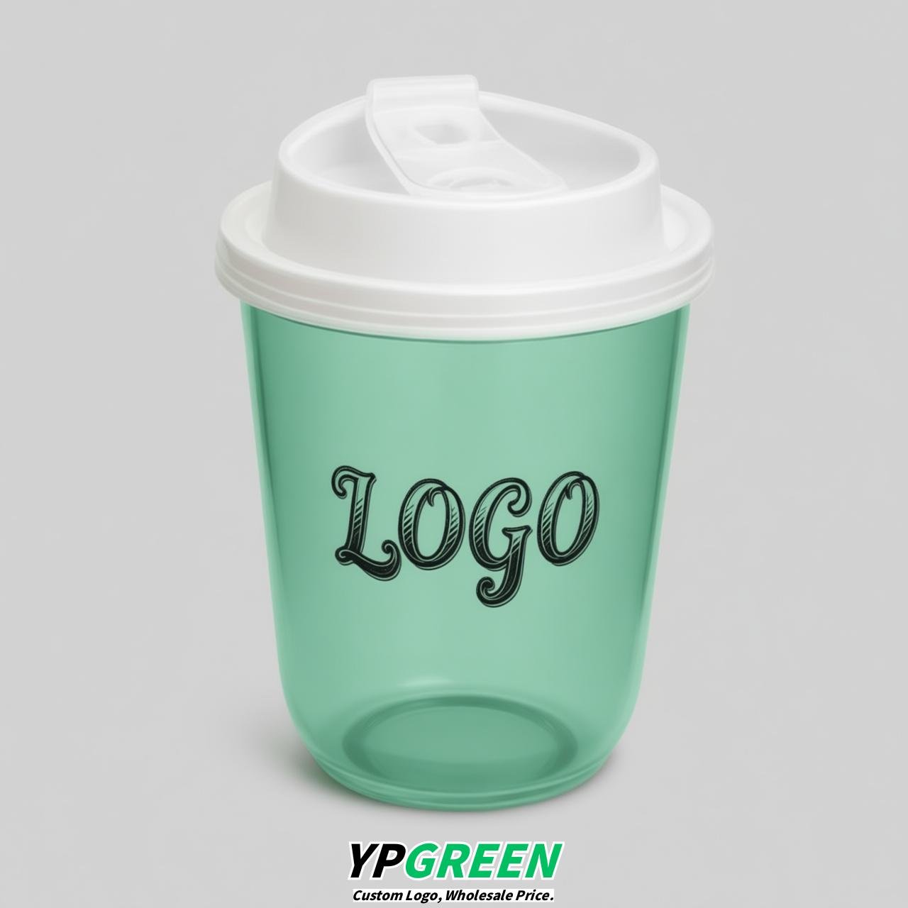 Mint Green U Shape Cups with Lid - Custom Logo PP & PET Plastic Disposable
