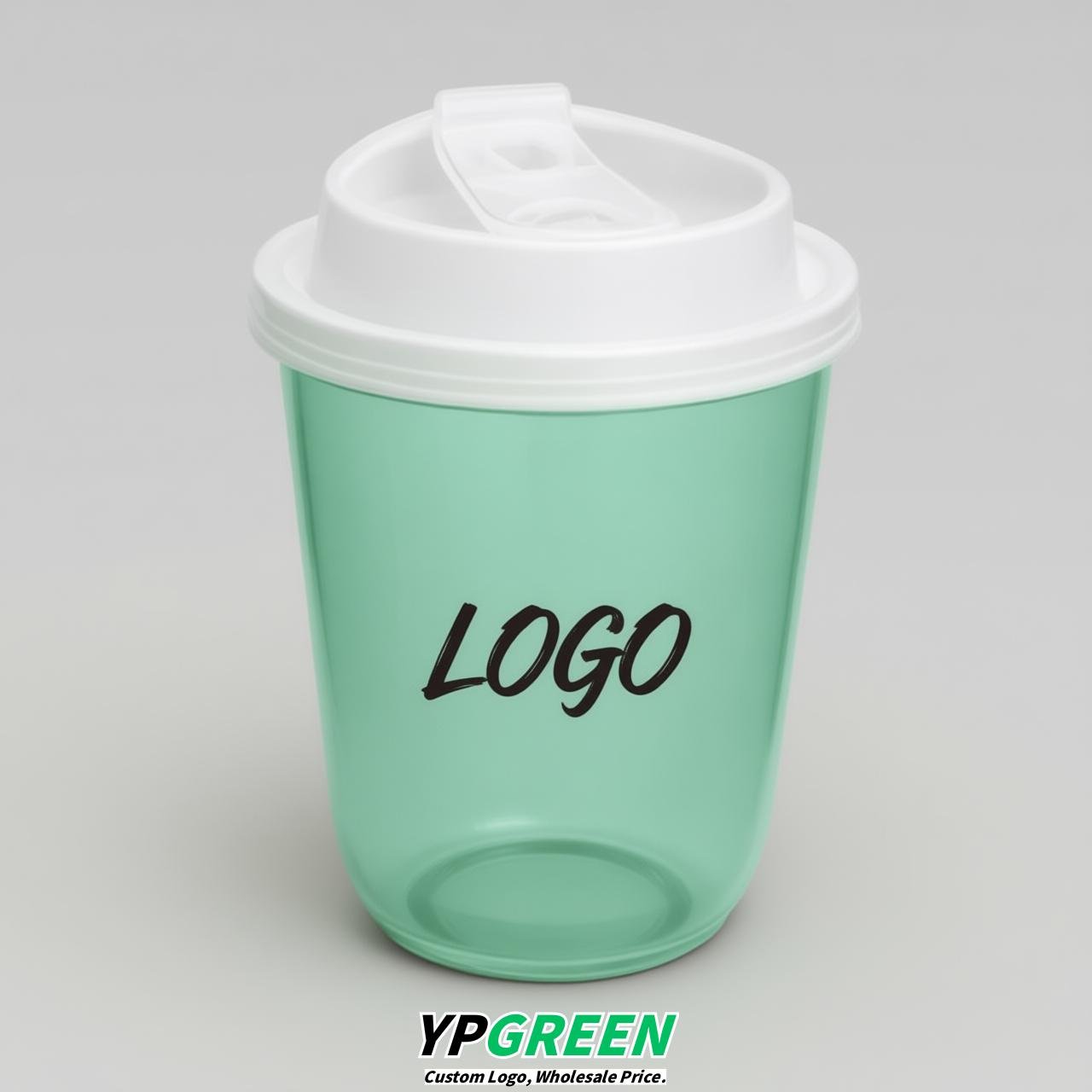 Mint Green U Shape Cups with Lid - Custom Logo PP & PET Plastic Disposable