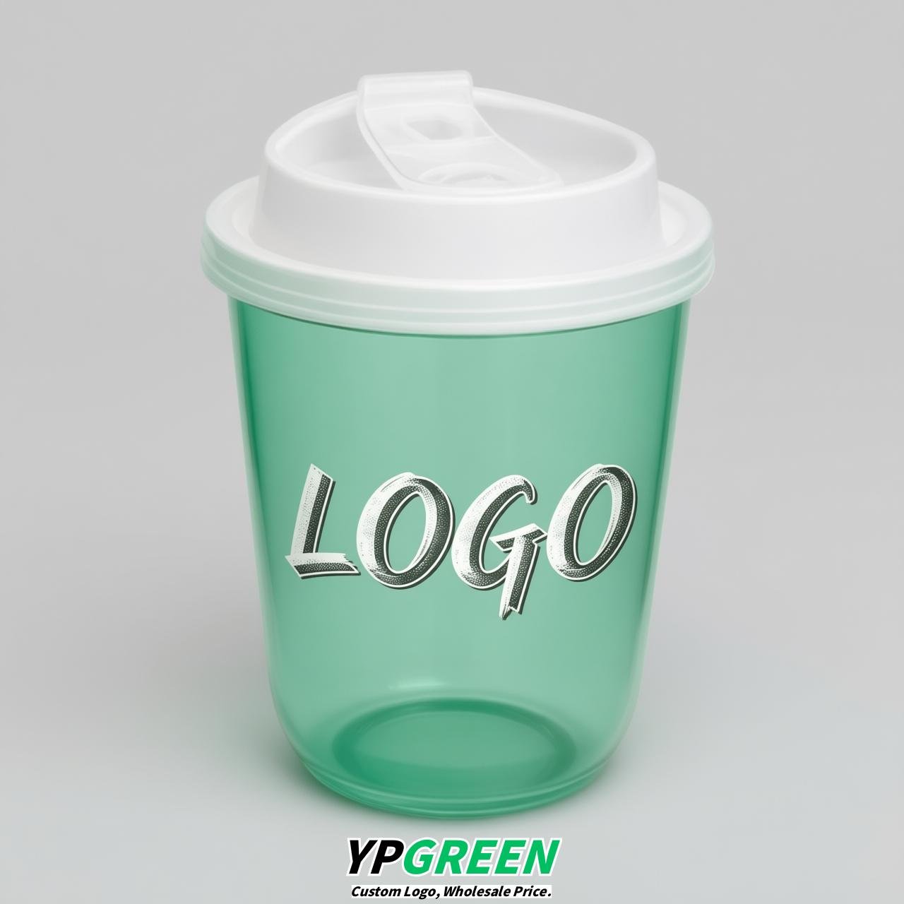 Mint Green U Shape Cups with Lid - Custom Logo PP & PET Plastic Disposable