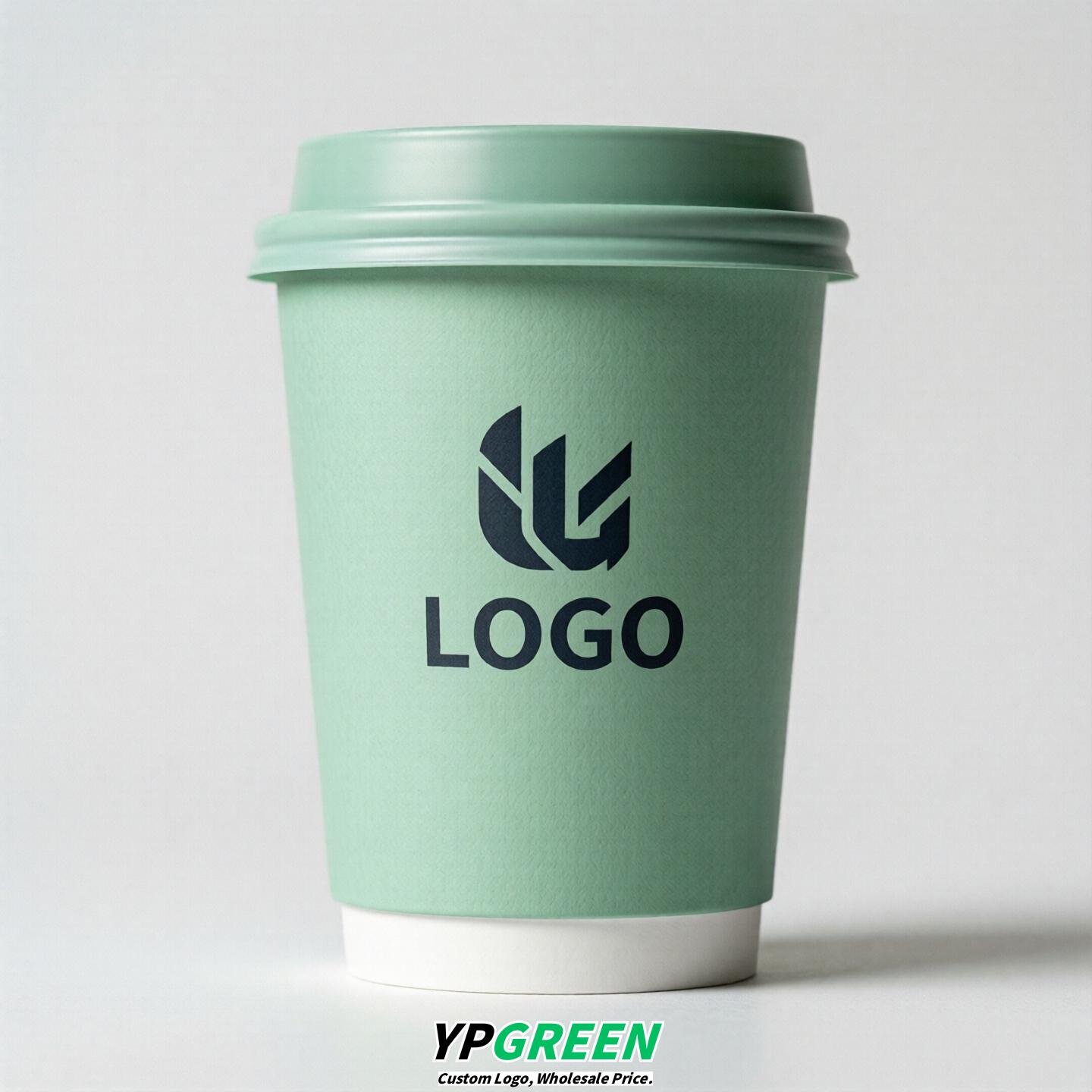 Mint Green Custom Logo Paper Cups: 8-24oz & Double Wall Mint Green Custom Logo Paper Cups: 8-24oz & Double Wall