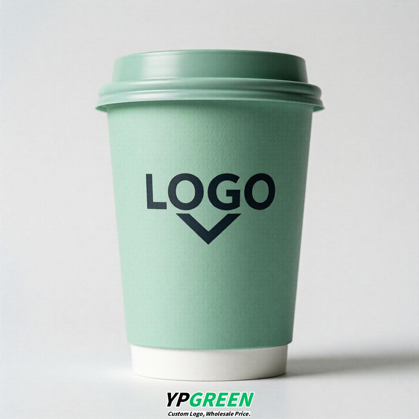 Mint Green Custom Logo Paper Cups: 8-24oz & Double Wall