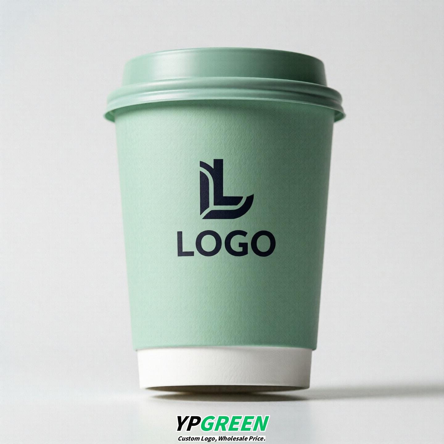 Mint Green Custom Logo Paper Cups: 8-24oz & Double Wall