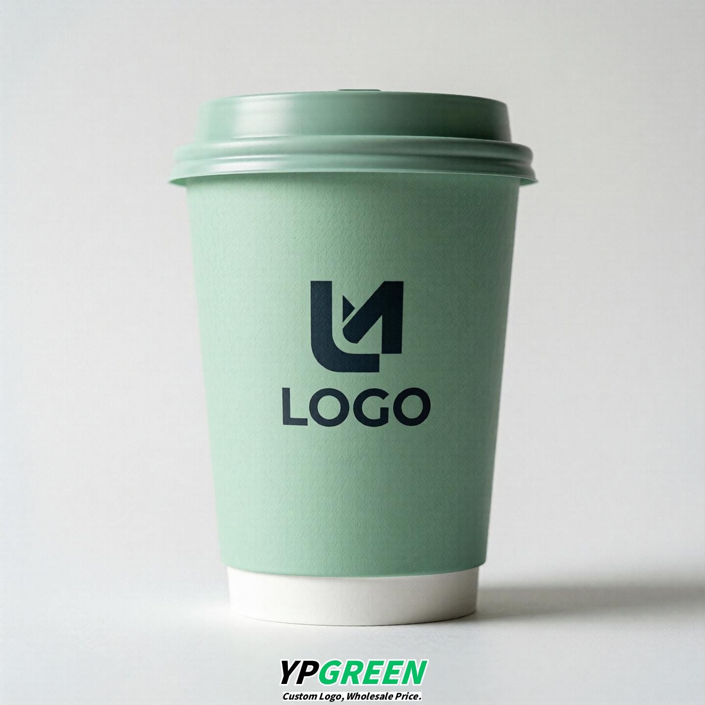 Mint Green Custom Logo Paper Cups: 8-24oz & Double Wall