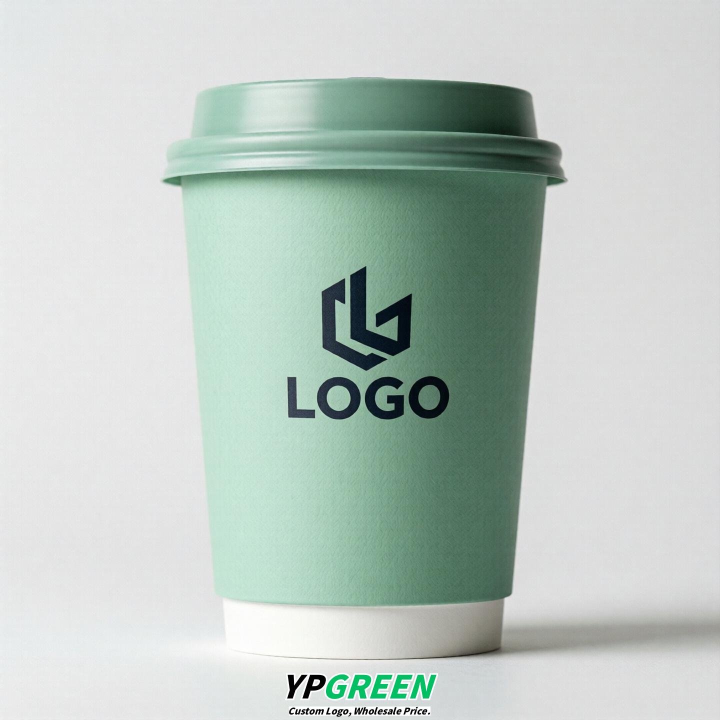 Mint Green Custom Logo Paper Cups: 8-24oz & Double Wall