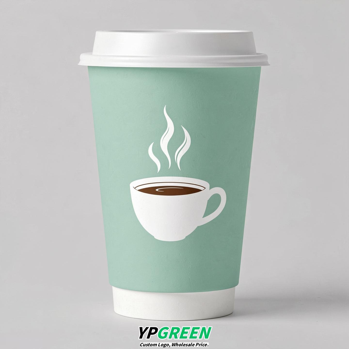 Mint Green Hot Coffee Icon Paper Cups - Disposable Steaming Coffee Design