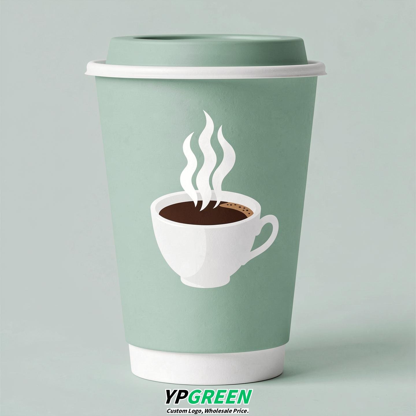 Mint Green Hot Coffee Icon Paper Cups - Disposable Steaming Coffee Design