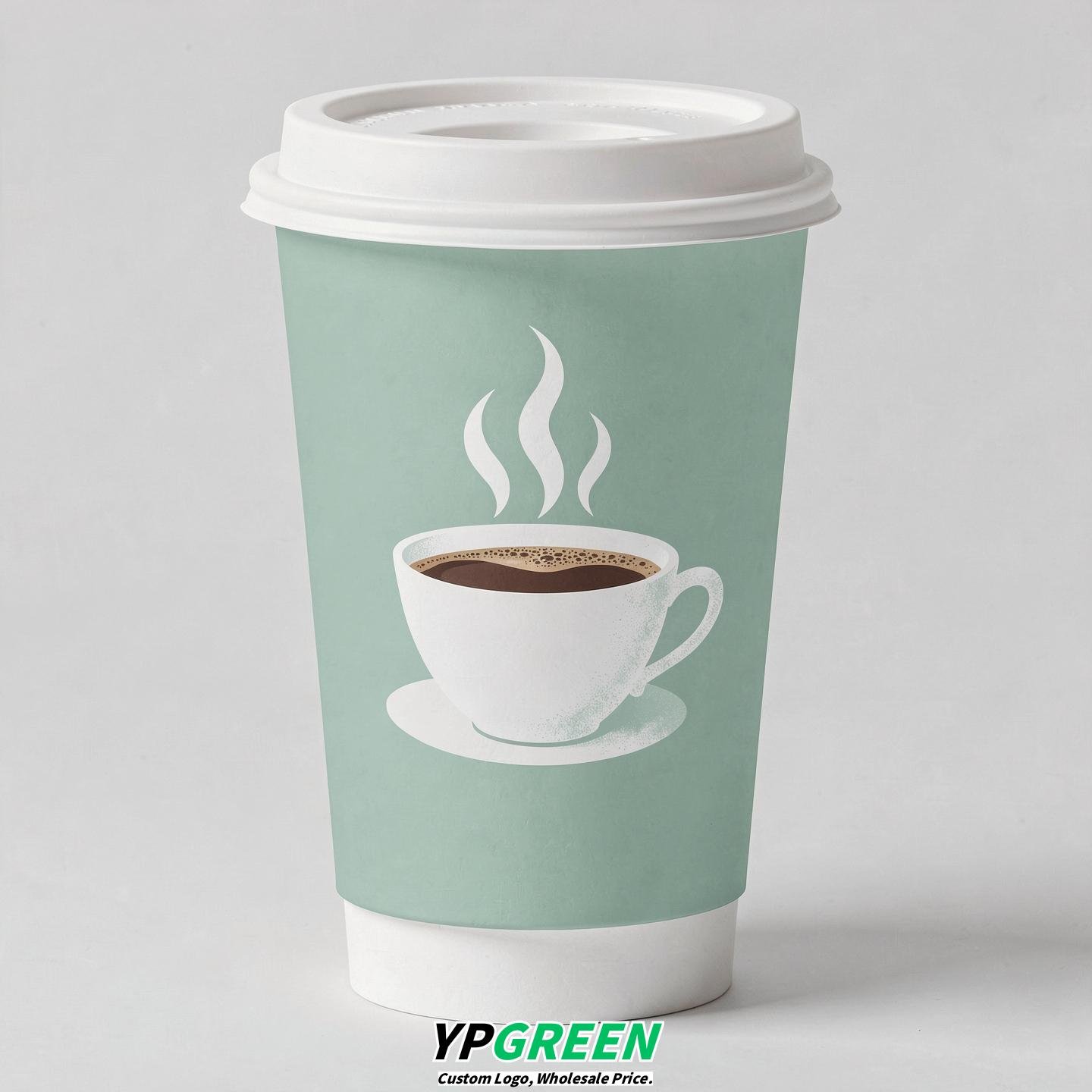 Mint Green Hot Coffee Icon Paper Cups - Disposable Steaming Coffee Design