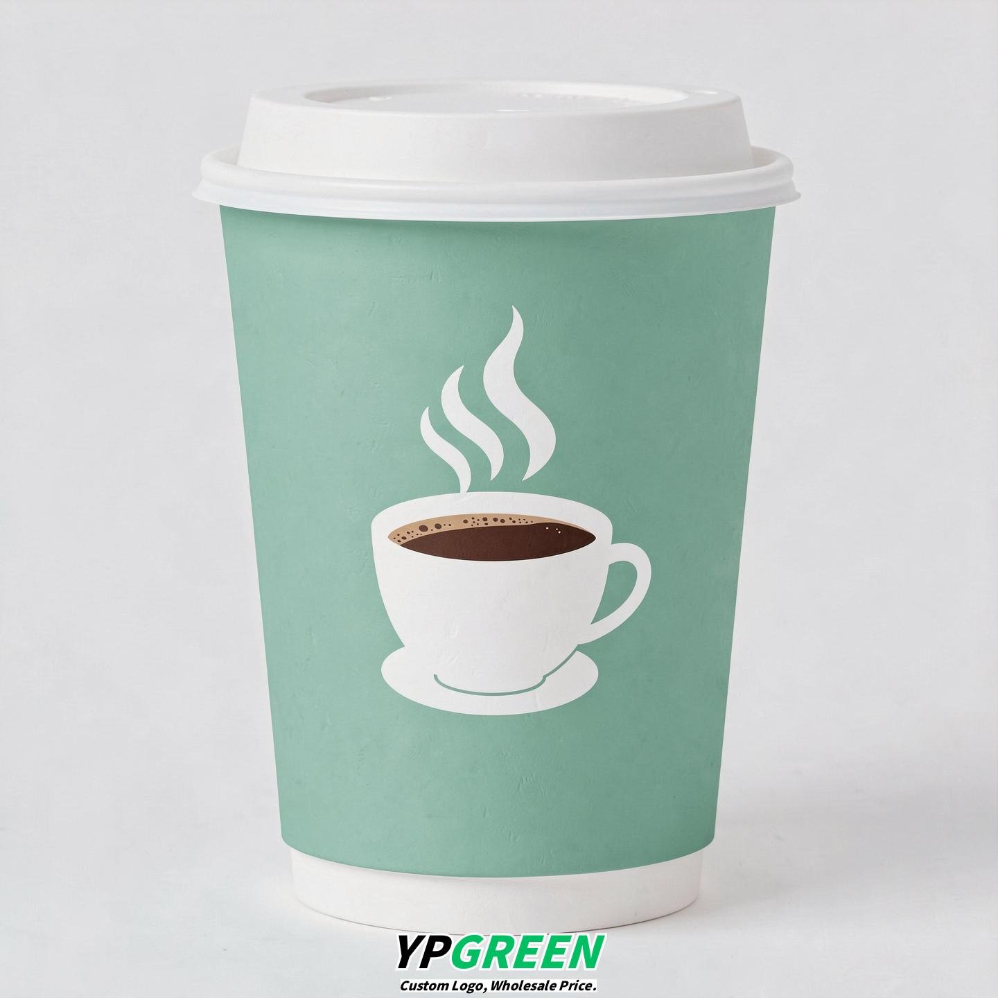 Mint Green Hot Coffee Icon Paper Cups - Disposable Steaming Coffee Design