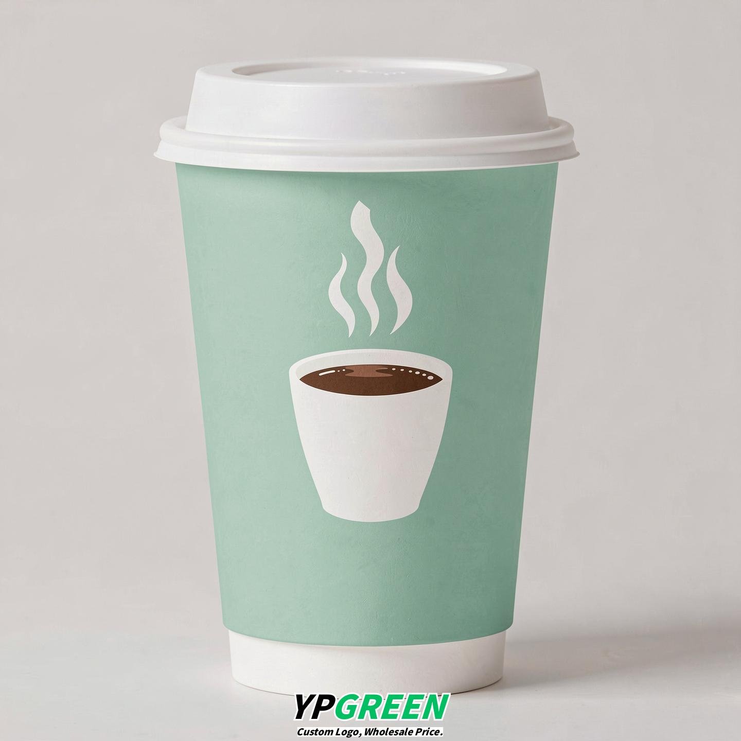 Mint Green Hot Coffee Icon Paper Cups - Disposable Steaming Coffee Design
