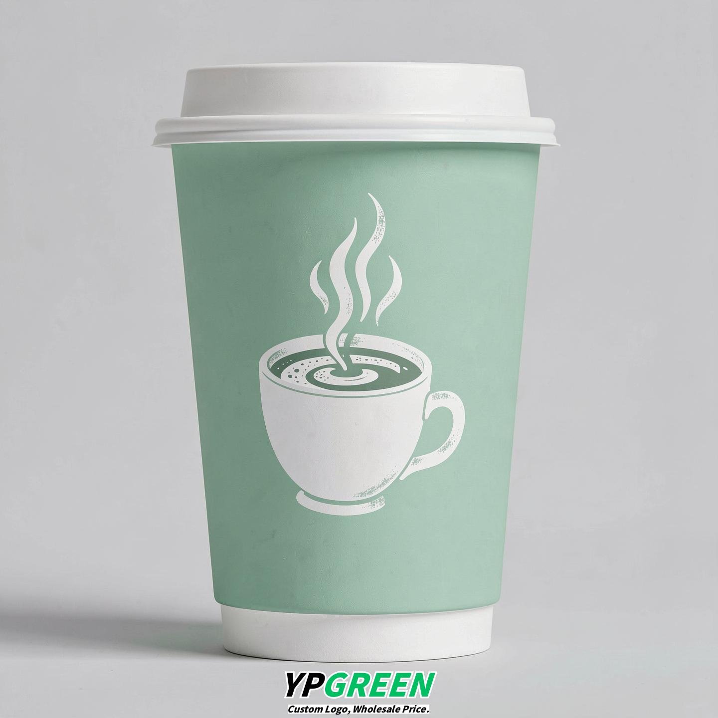 Mint Green Hot Coffee Icon Paper Cups - Disposable Steaming Coffee Design