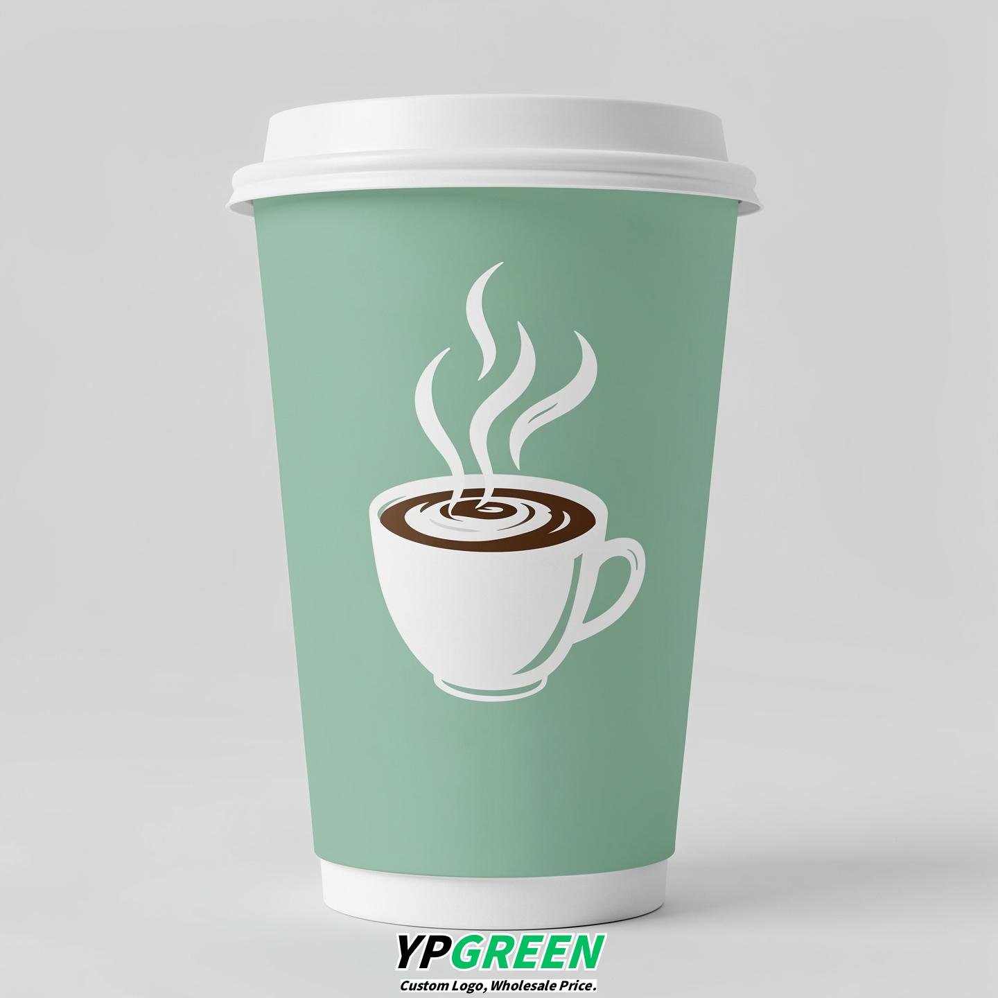 Mint Green Hot Coffee Icon Paper Cups - Disposable Steaming Coffee Design