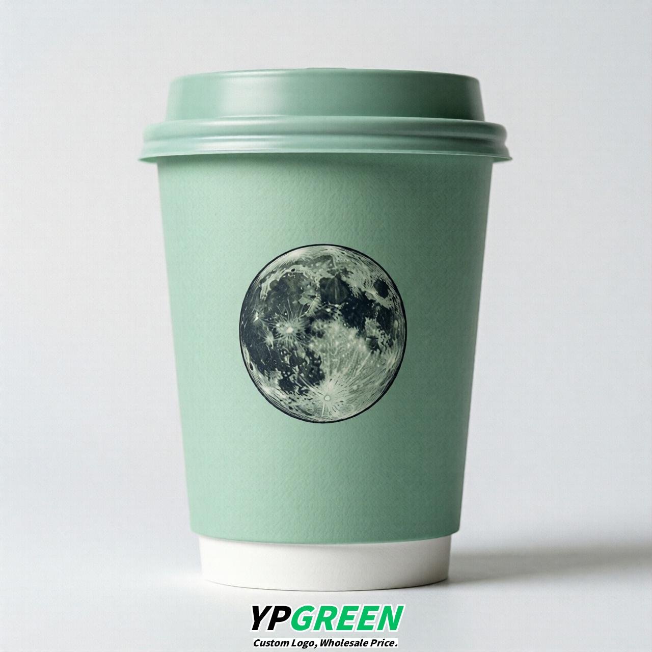 Mint Green Moon Paper Cups with Lids 8-24oz