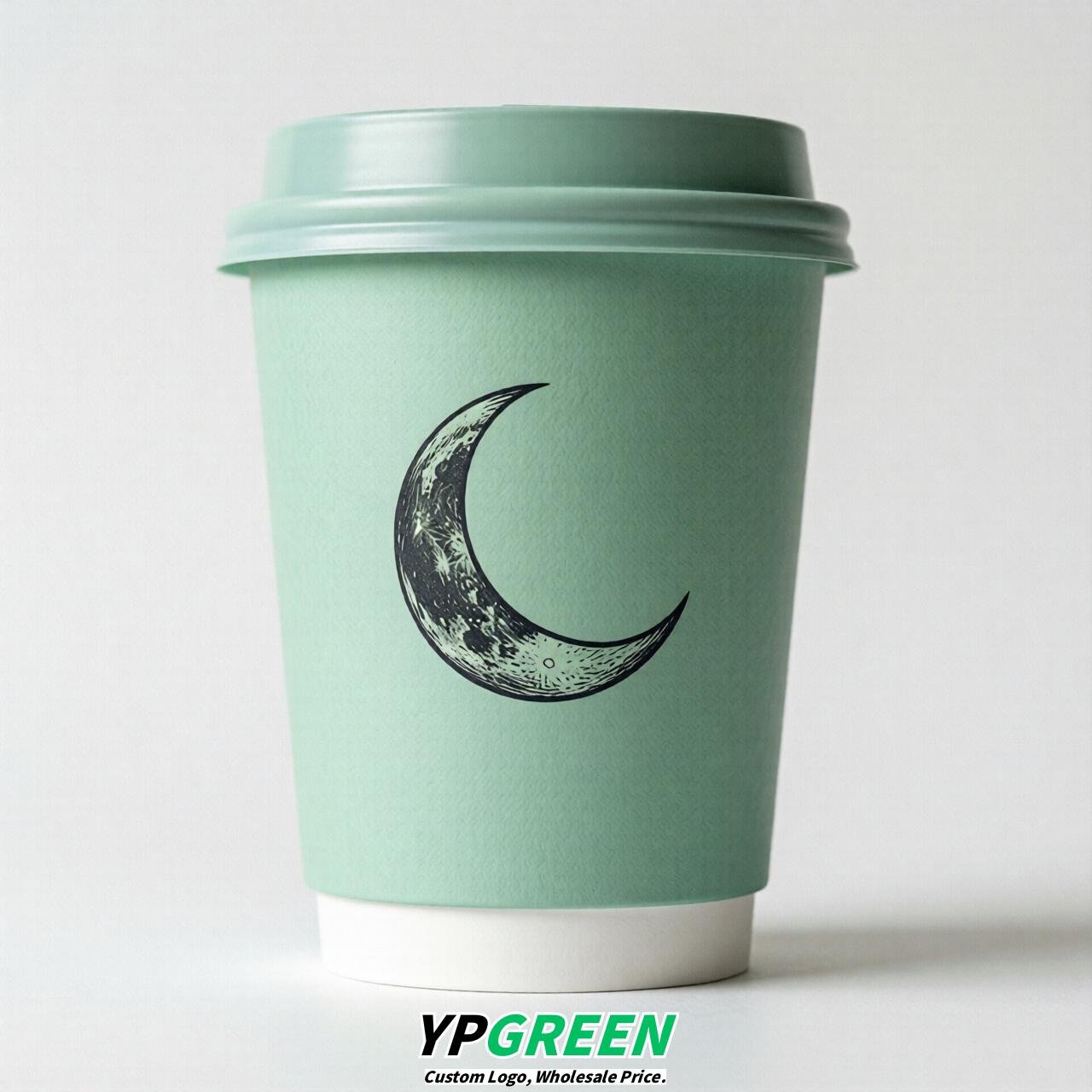 Mint Green Moon Paper Cups with Lids 8-24oz
