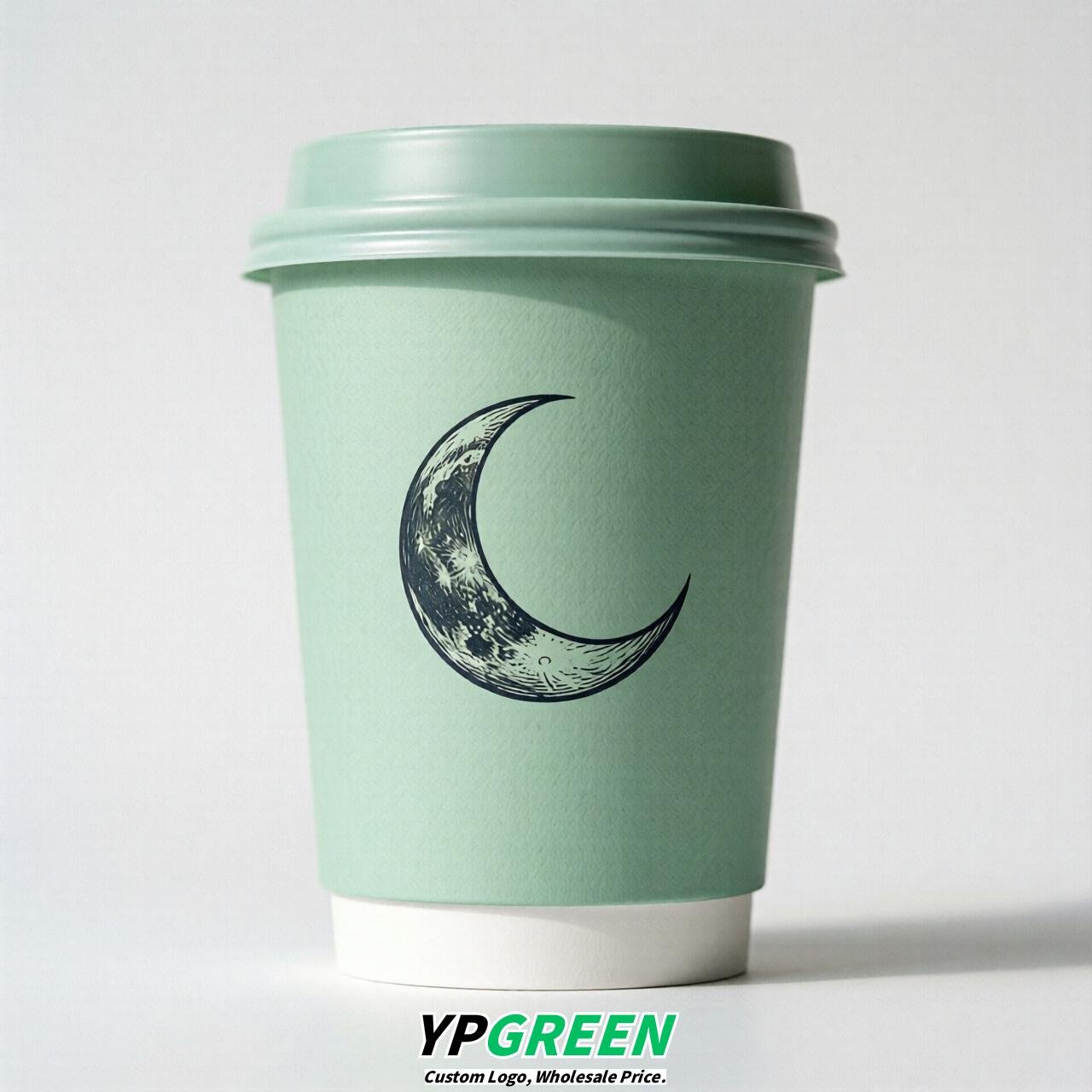 Mint Green Moon Paper Cups with Lids 8-24oz
