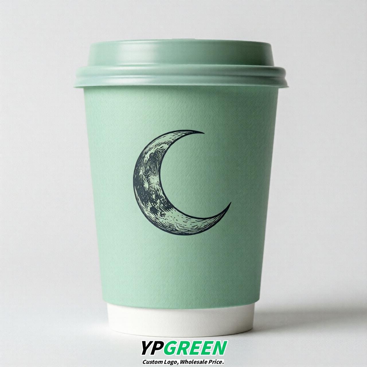 Mint Green Moon Paper Cups with Lids 8-24oz