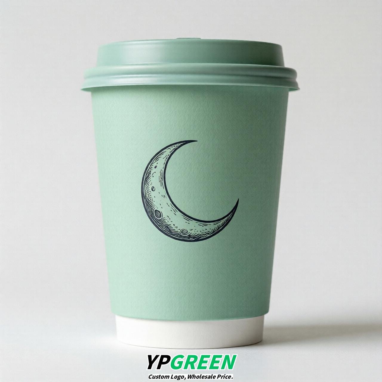 Mint Green Moon Paper Cups with Lids 8-24oz