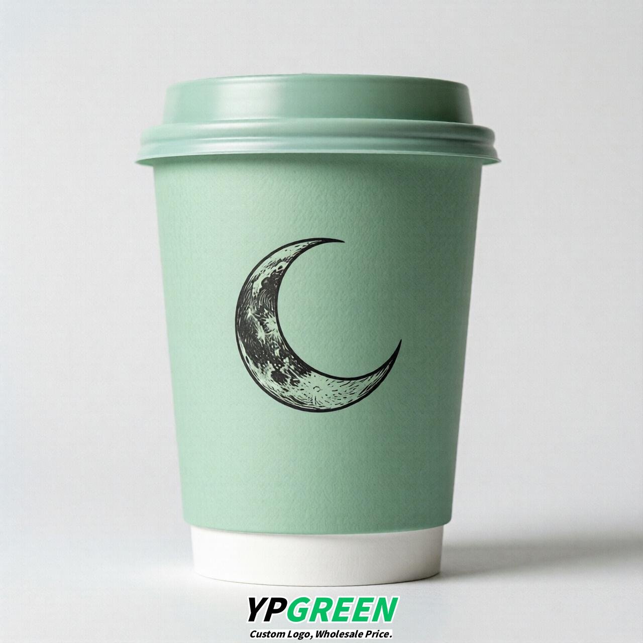 Mint Green Moon Paper Cups with Lids 8-24oz