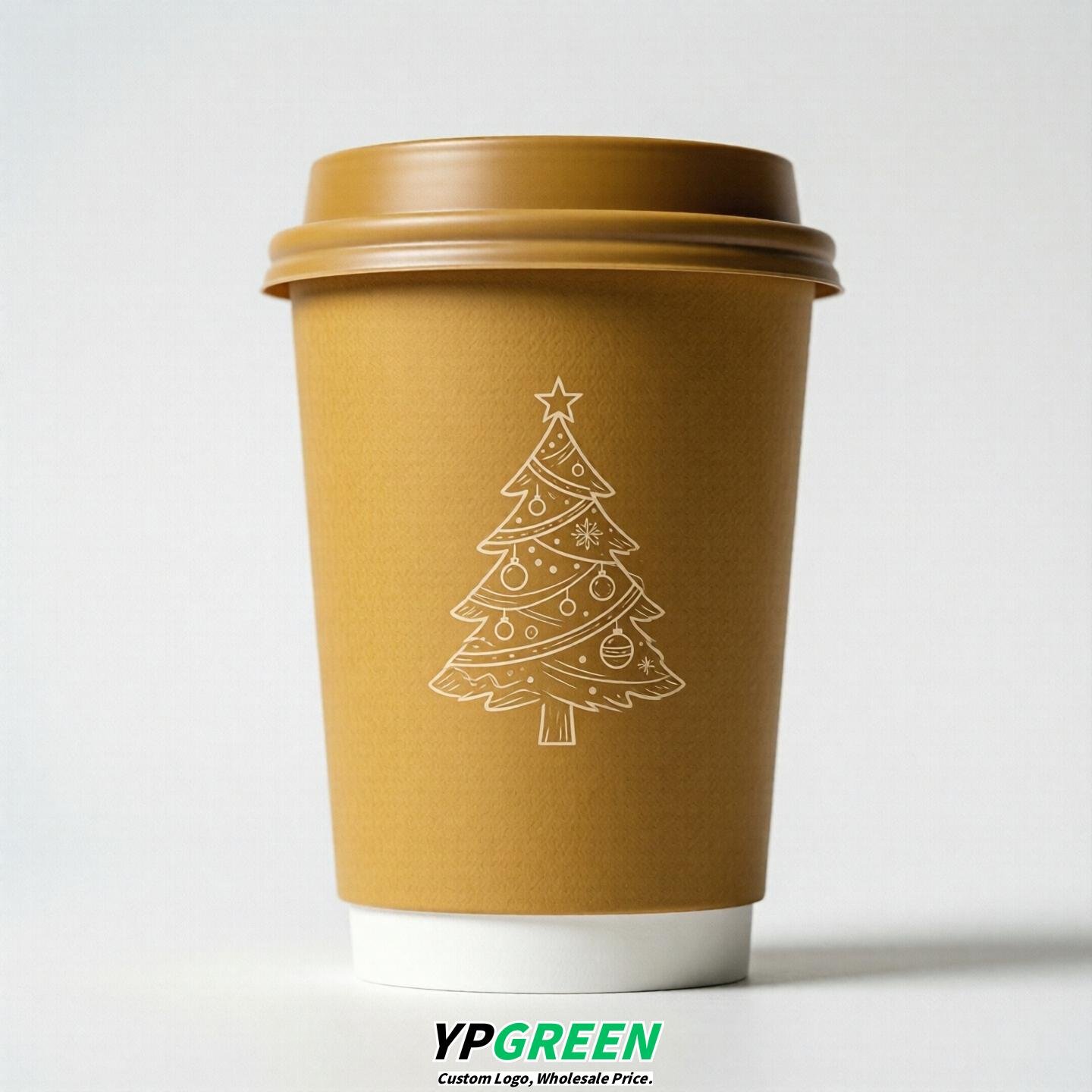 Mustard Paper Cups with Christmas Design 8-24oz