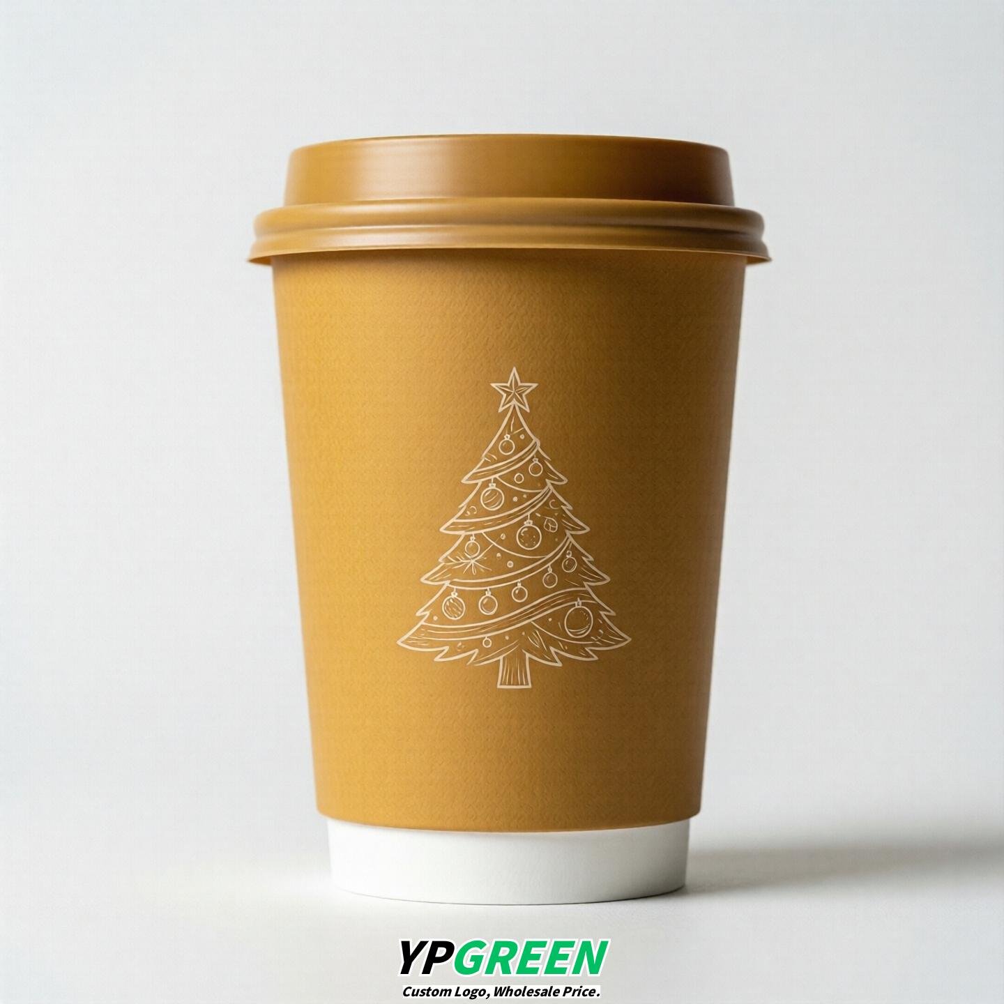 Mustard Paper Cups with Christmas Design 8-24oz