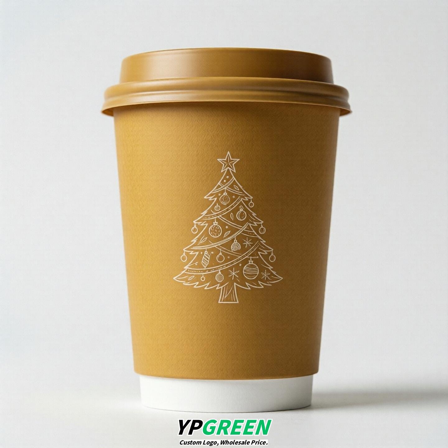 Mustard Paper Cups with Christmas Design 8-24oz