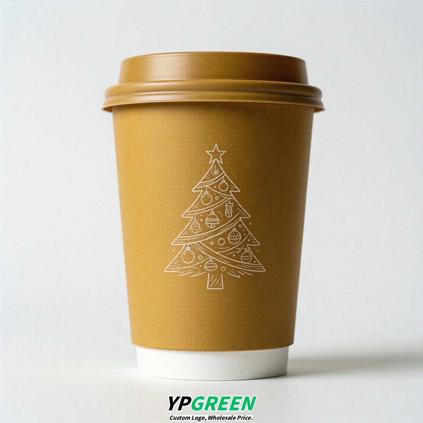 Mustard Paper Cups with Christmas Design 8-24oz