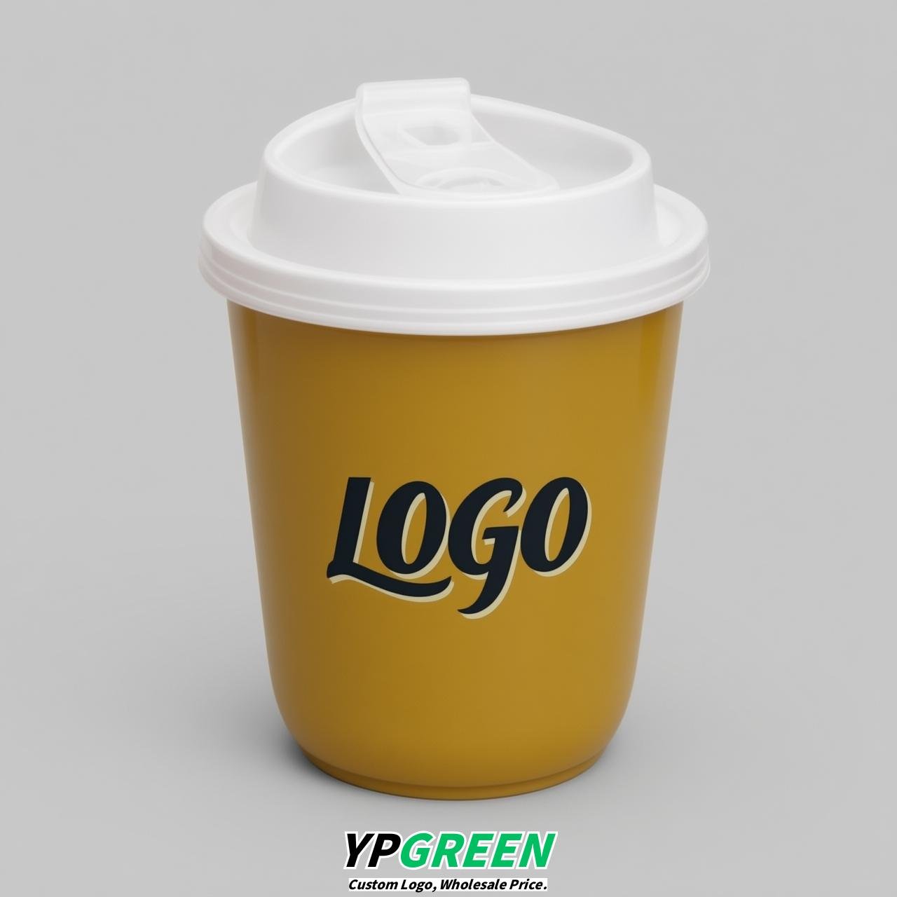 Mustard U Shape Cups with Lid - Custom Logo PP & PET Plastic Disposable