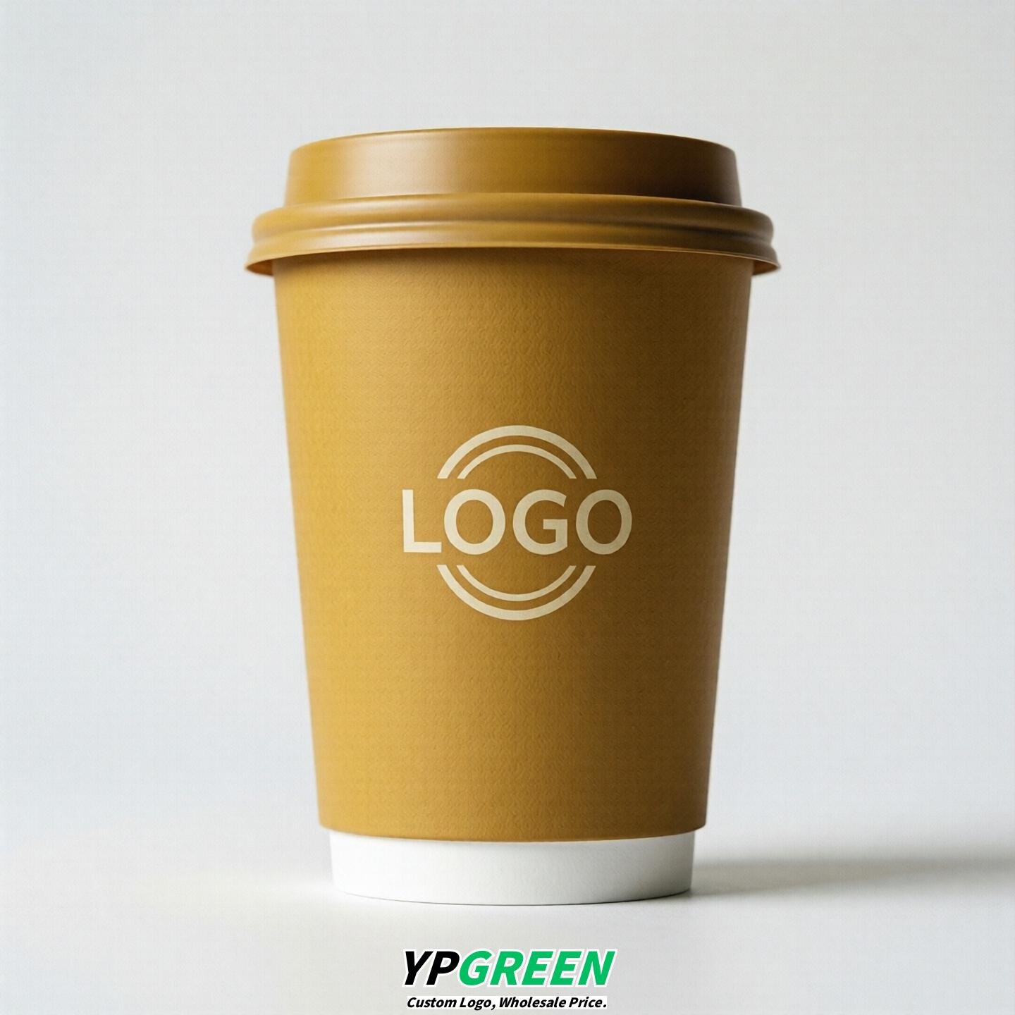 Mustard Custom Logo Paper Cups: 8-24oz & Double Wall
