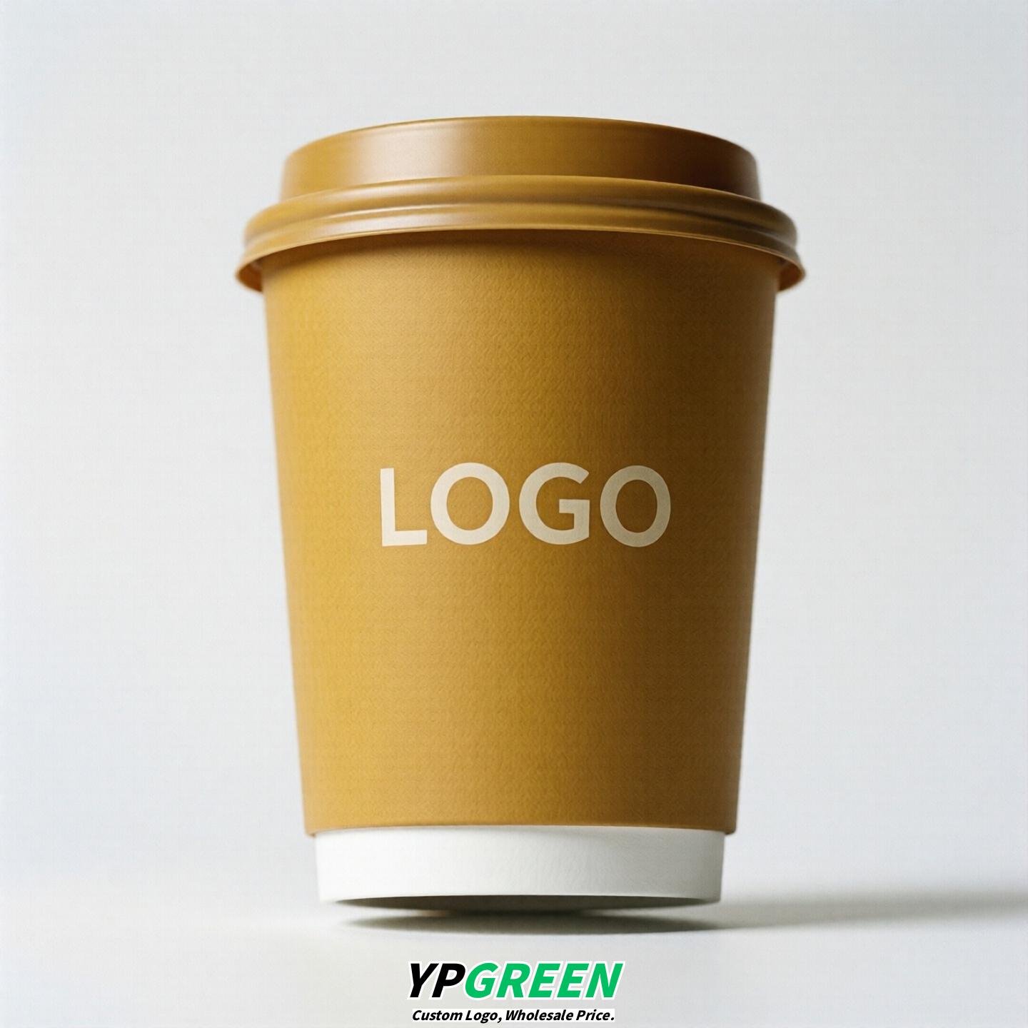 Mustard Custom Logo Paper Cups: 8-24oz & Double Wall