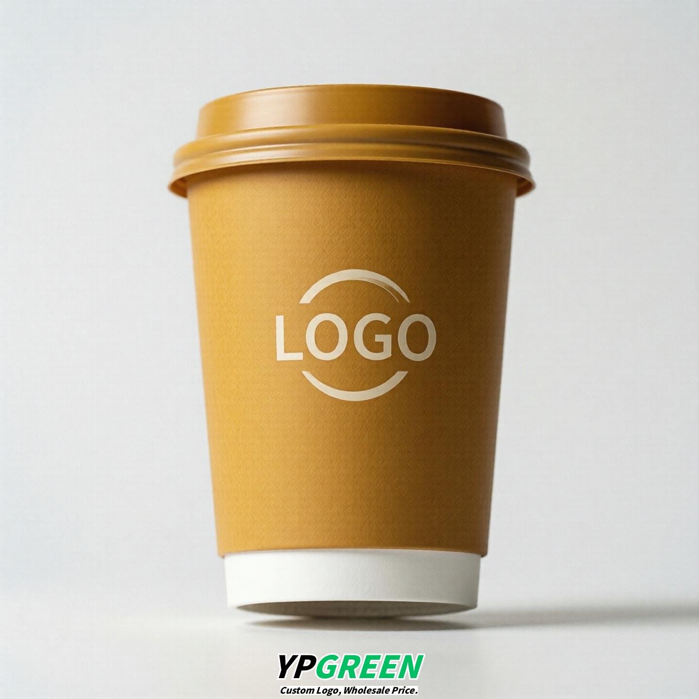 Mustard Custom Logo Paper Cups: 8-24oz & Double Wall