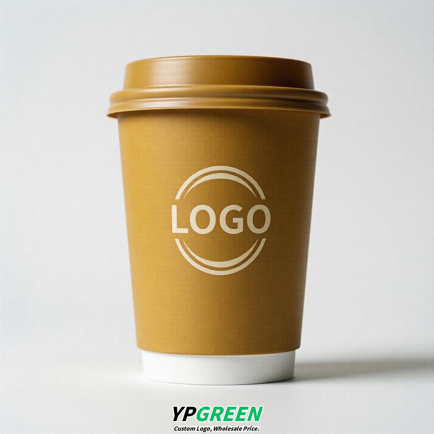 Mustard Custom Logo Paper Cups: 8-24oz & Double Wall
