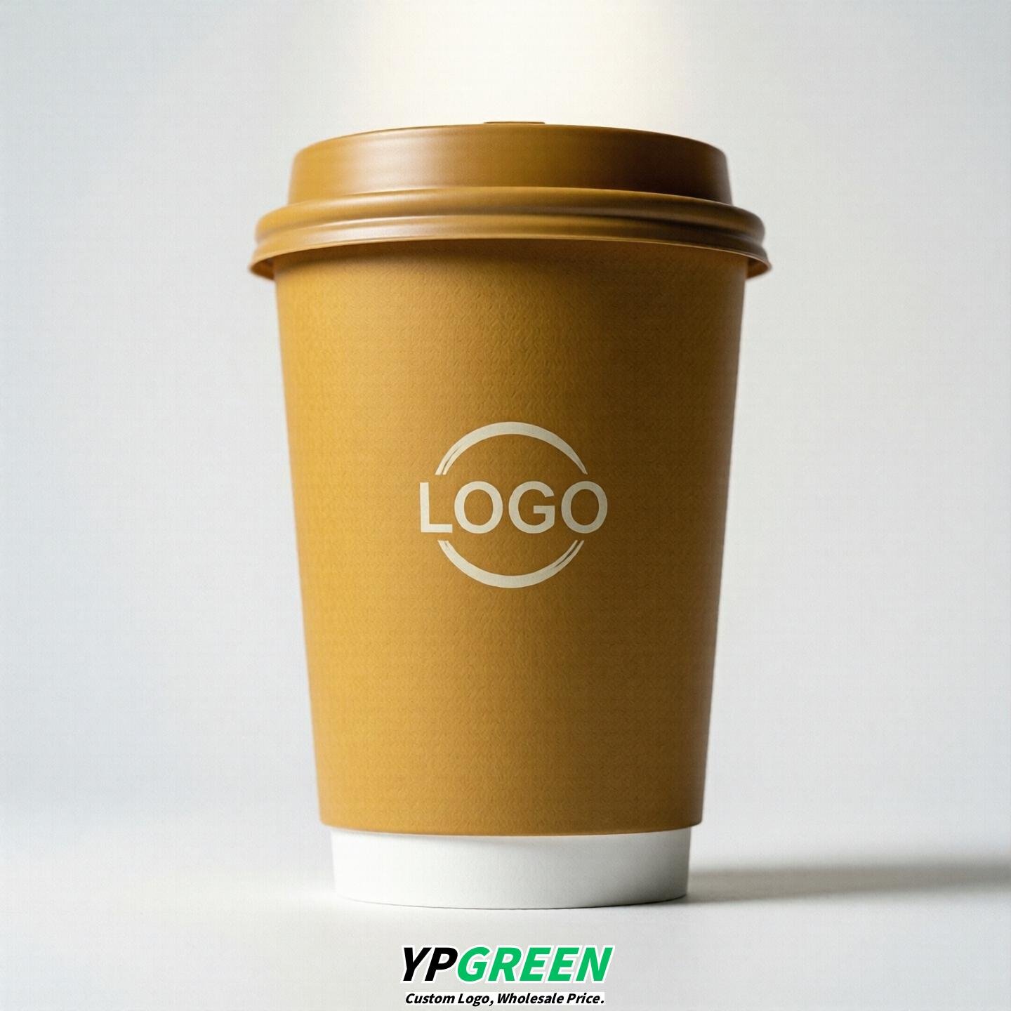 Mustard Custom Logo Paper Cups: 8-24oz & Double Wall