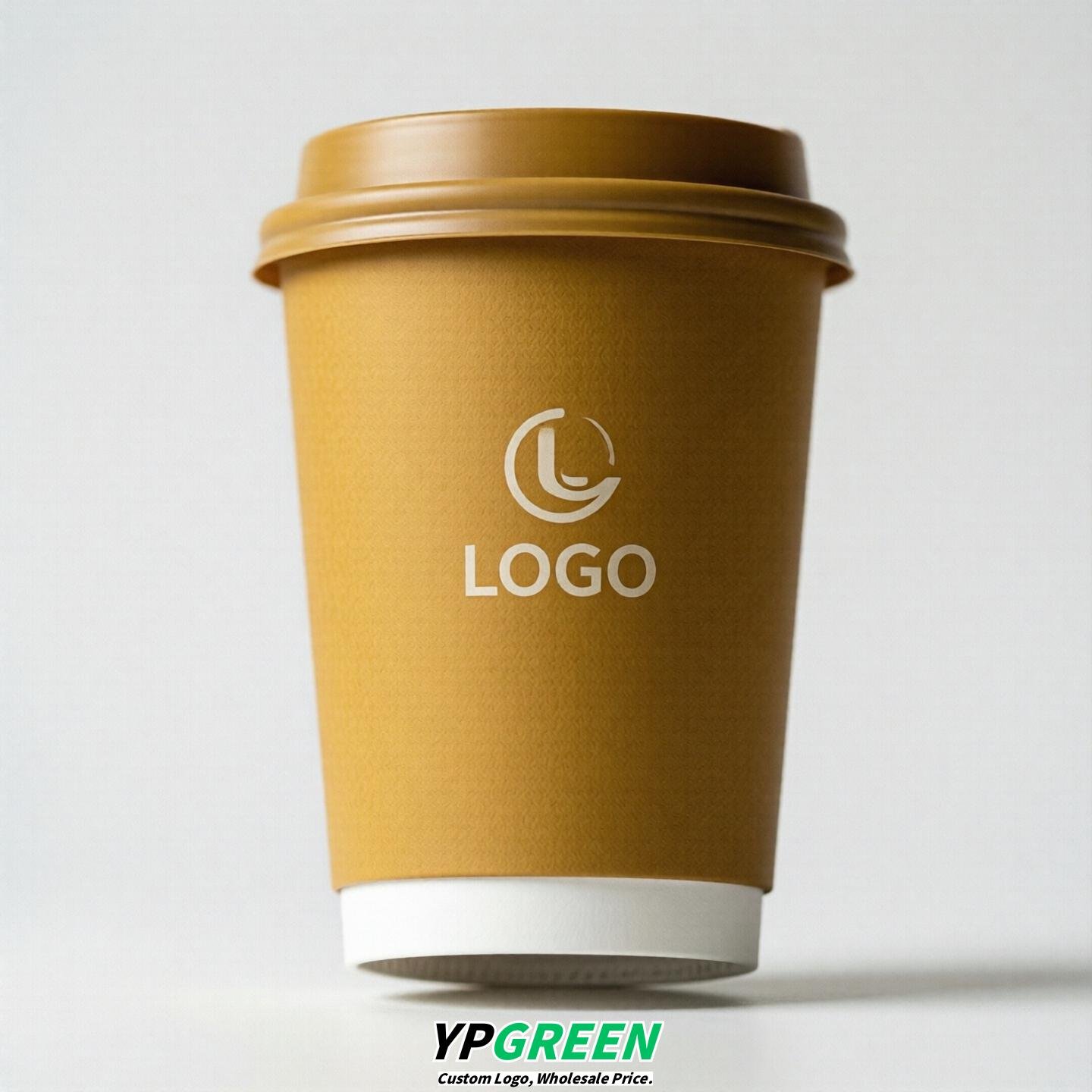 Mustard Custom Logo Paper Cups: 8-24oz & Double Wall