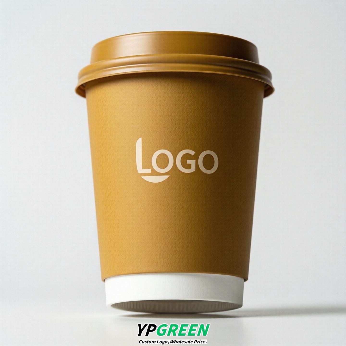 Mustard Custom Logo Paper Cups: 8-24oz & Double Wall