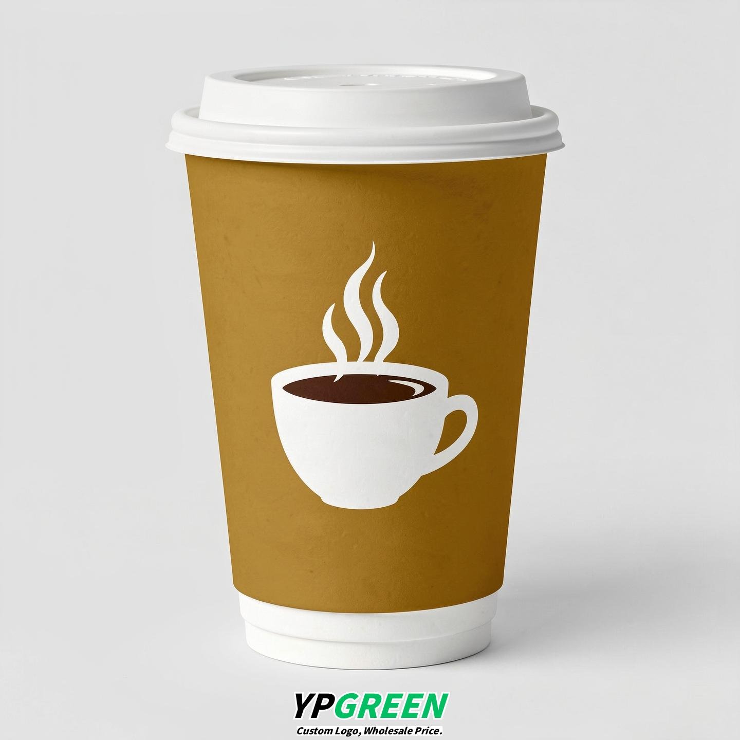 Mustard Hot Coffee Icon Paper Cups - Disposable Steaming Coffee Design