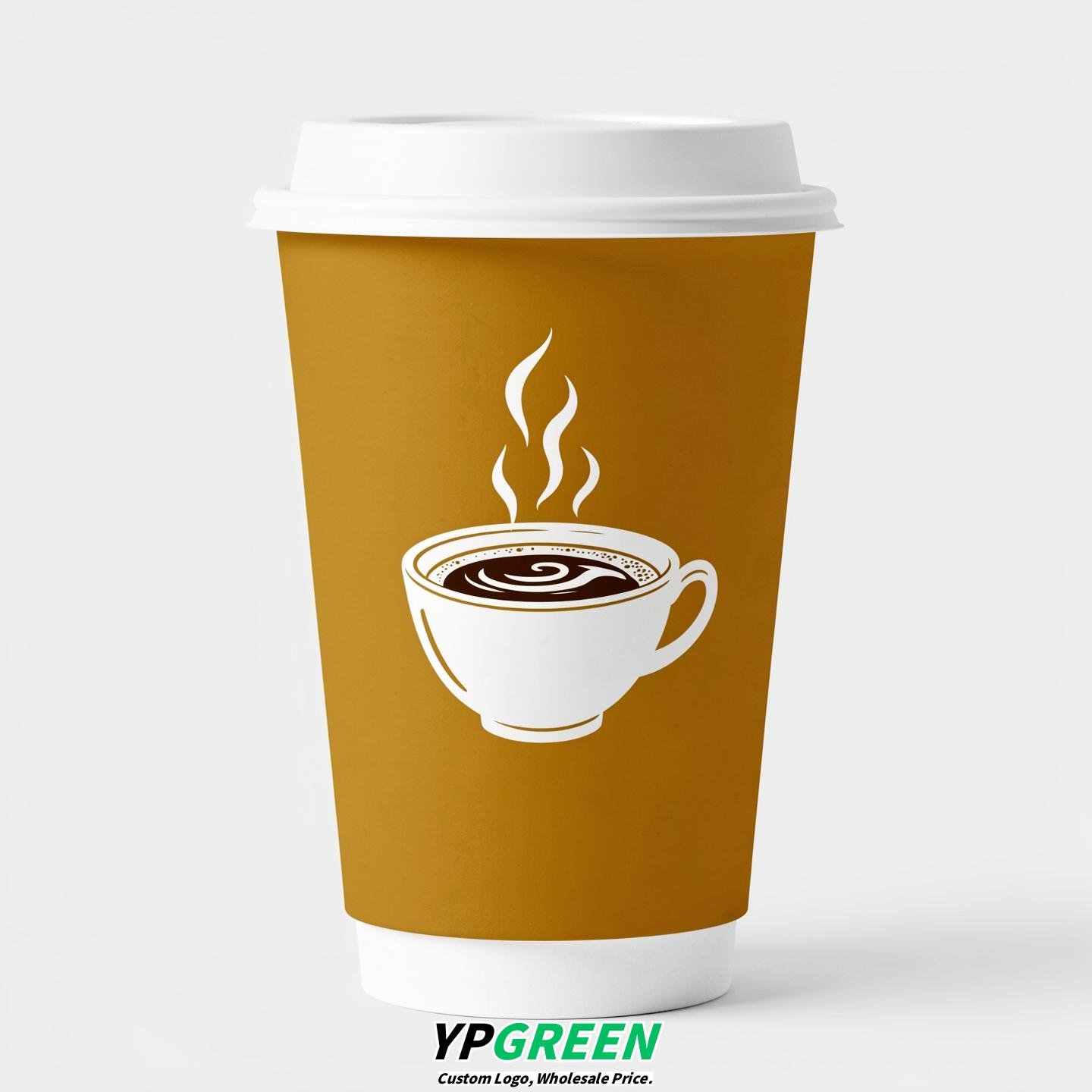 Mustard Hot Coffee Icon Paper Cups - Disposable Steaming Coffee Design