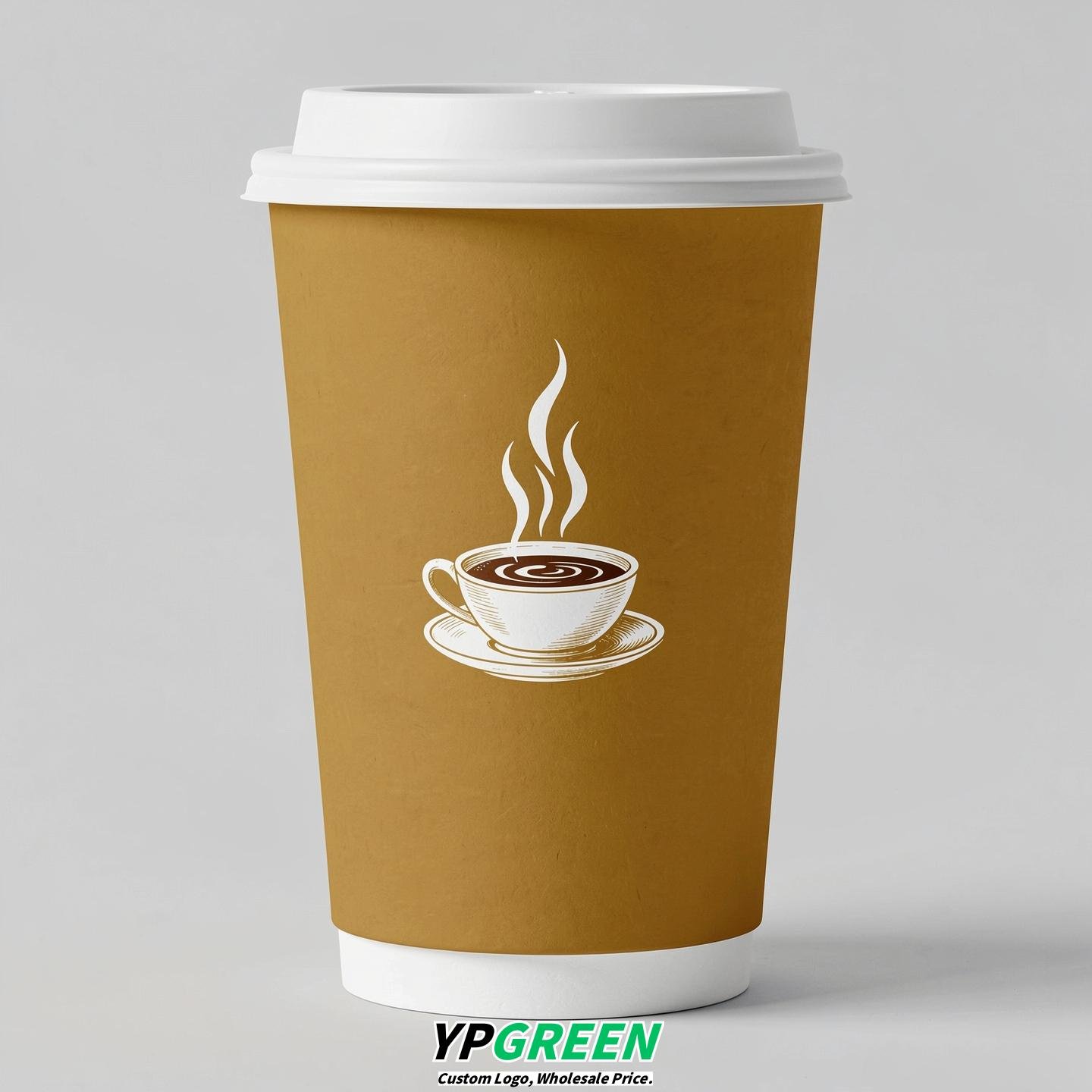 Mustard Hot Coffee Icon Paper Cups - Disposable Steaming Coffee Design